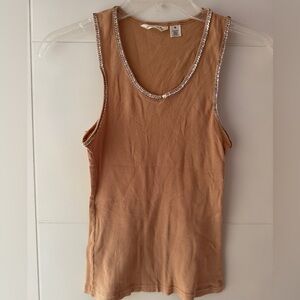 Derek Heart Tan Tank Top with Beaded Trim